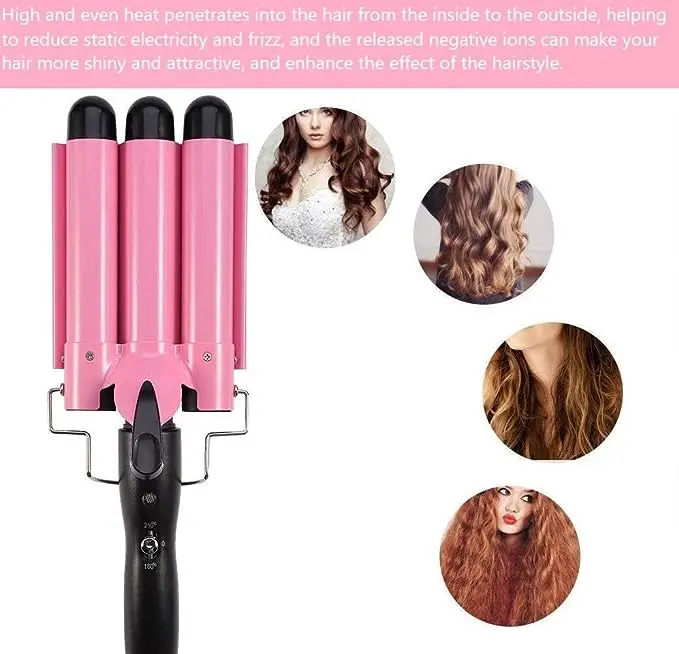 3 Barrel Curling Iron Hair Crimper Ceramic Hair Iron Temperature Adjustable, Fast Heating Curling Wand with Heat Resistant Glove