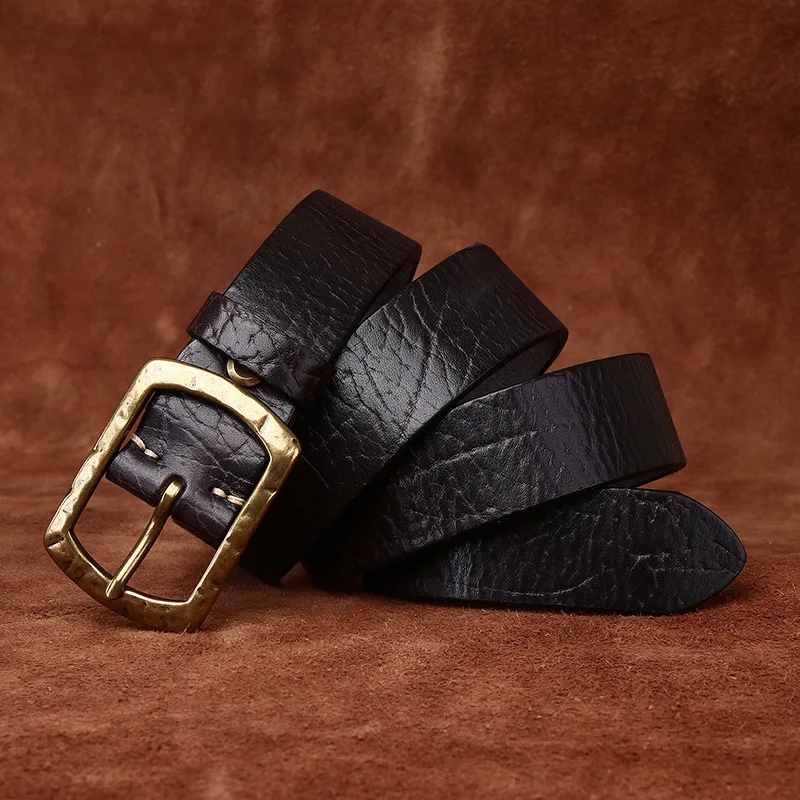 Men's Genuine Leather Belt with Brass Buckle - usage example