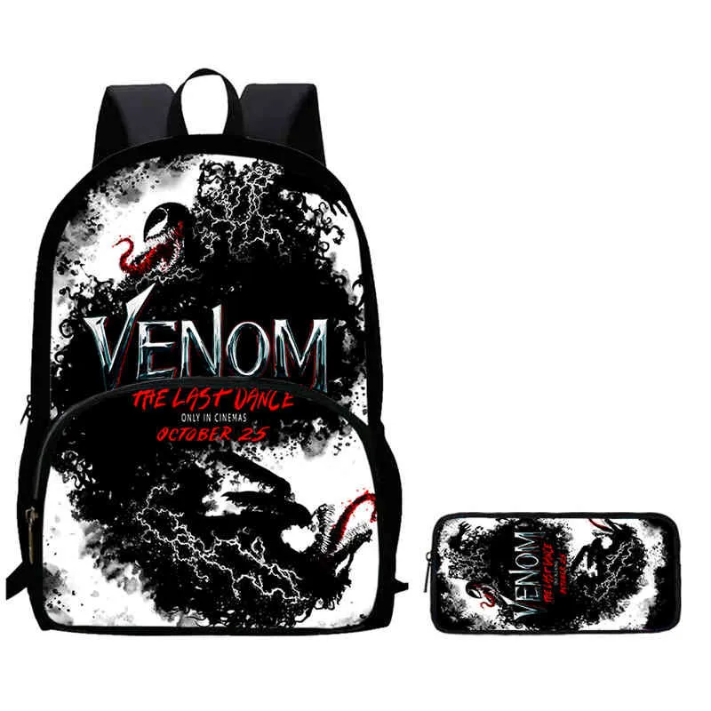 

2Pcs Set School Backpack with Front Pocket,Cartoon venom3 School Bags for Girls Boys,Large Child Backpack for Aged 5-10
