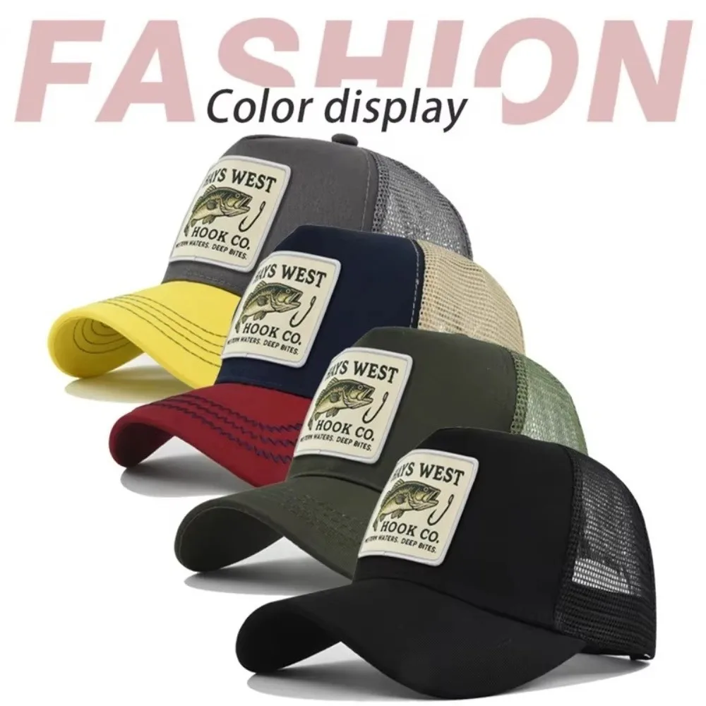 High Quality Fishing Embroidery Baseball Cap Mesh Back Mesh Hat Breathable Fabric Snapback Closure Outdoor Fishing Snapback