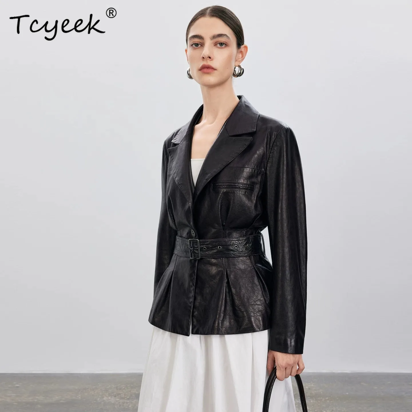 Tcyeek Real Leather Jacket Woman Clothing Autumn Womens Coats 2026 Belt Oil Wax Genuine Sheepskin Streetwear Casaco Feminino