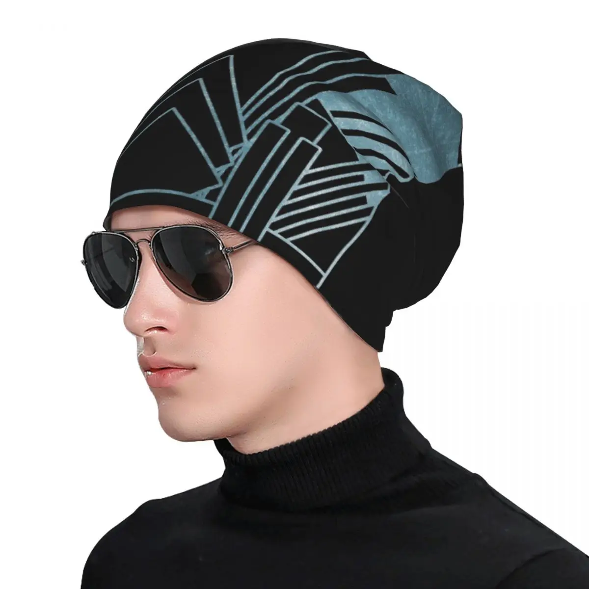 Gorro de punto cálido para hombre y mujer, gorro de estilo Hip Hop con diseño Art Deco, color azul azulado, para Otoño e Invierno