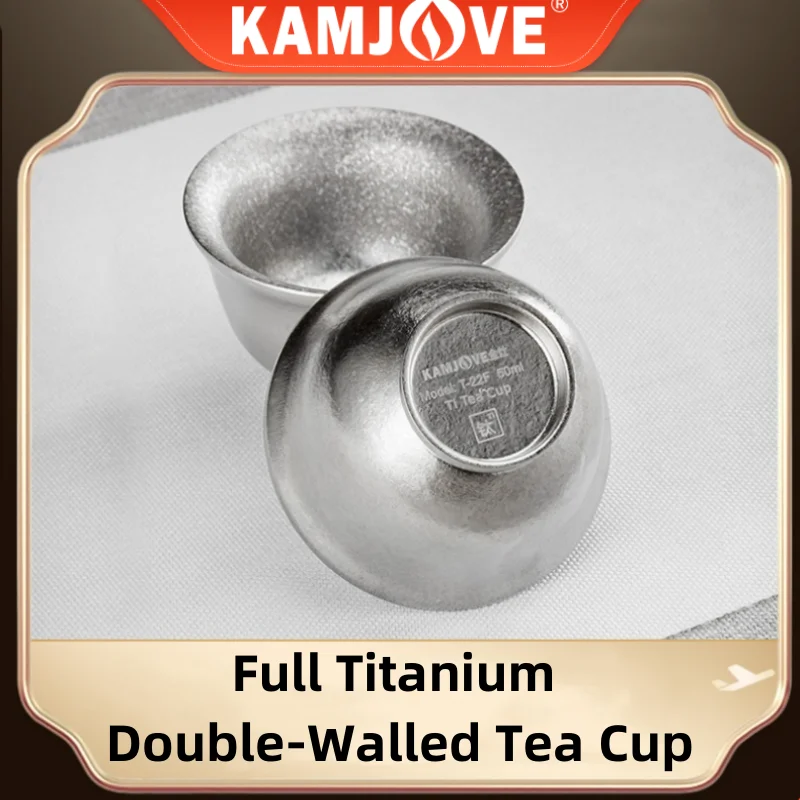 KAMJOVE Pure Titanium Double-Wall Insulated Gongfu Tea Cup – Heat Resistant & Comfortable Grip 40ML/50ML, Factory Direct Sale