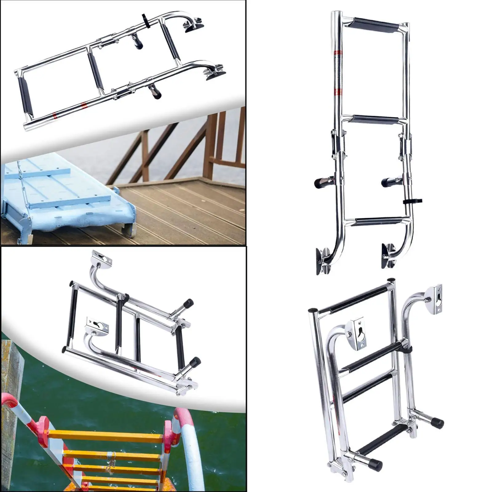 Stainless Steel Marine Ladder Telescoping Foldable Non Slip Accessory for Fishing Boat and Water Sports