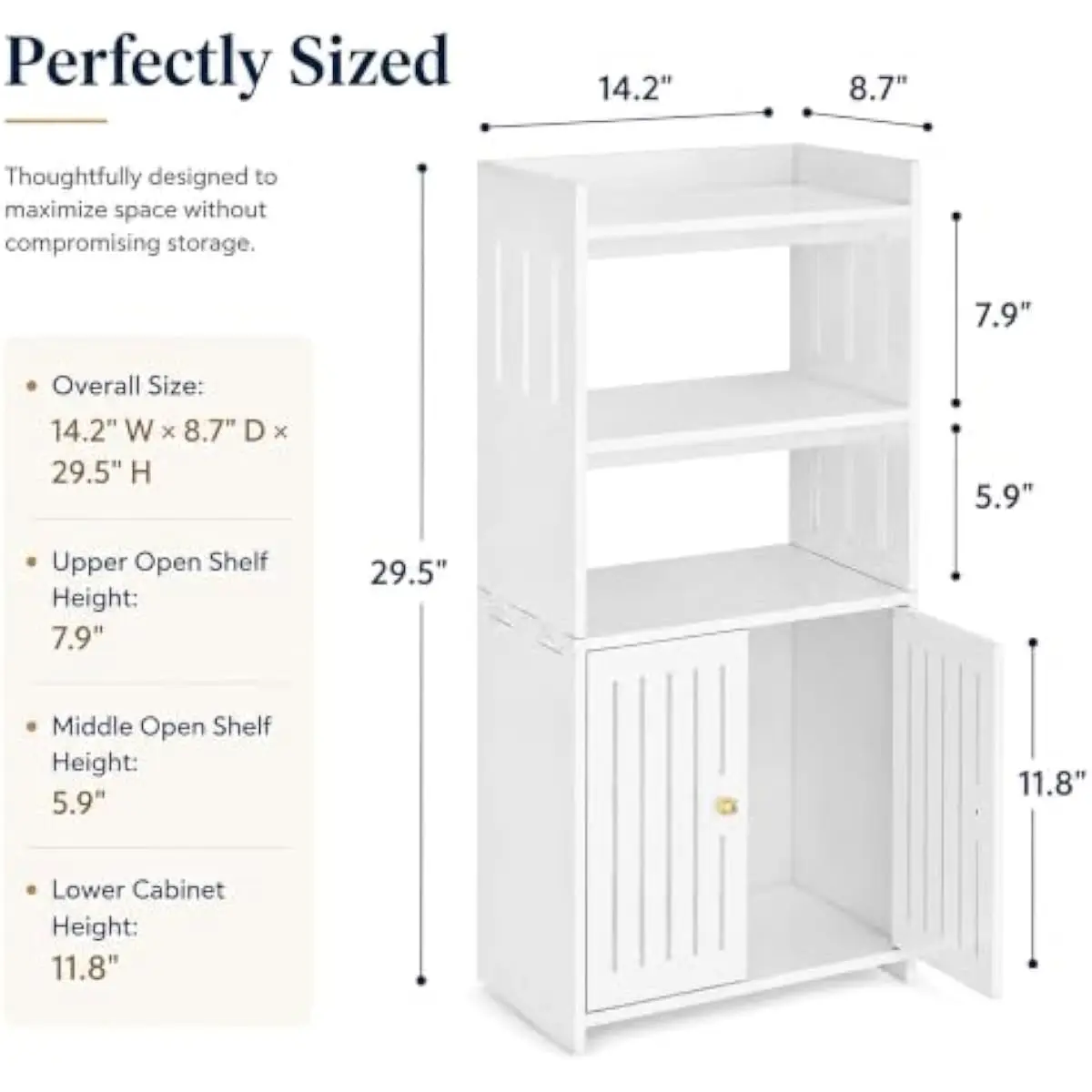 4-tier freestanding bathroom organizer with waterproof PVC construction 8.7 inch depth 14.2 inch width 29.5 inch height elegant