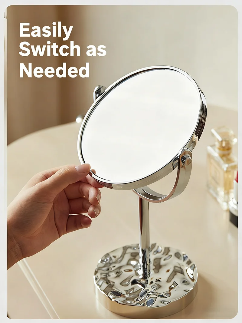 Double Sided Makeup Mirror - Desktop Tabletop Vanity Mirror with Stand, 1X/2X Magnification & Normal Sides, Home Travel Use