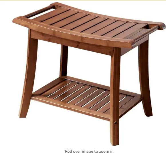 Bamboo Shower Bench Stool with Storage Shelf Waterproof Shower Chair Spa Bath Seat Excellent for Indoor Use Chestnut Brown