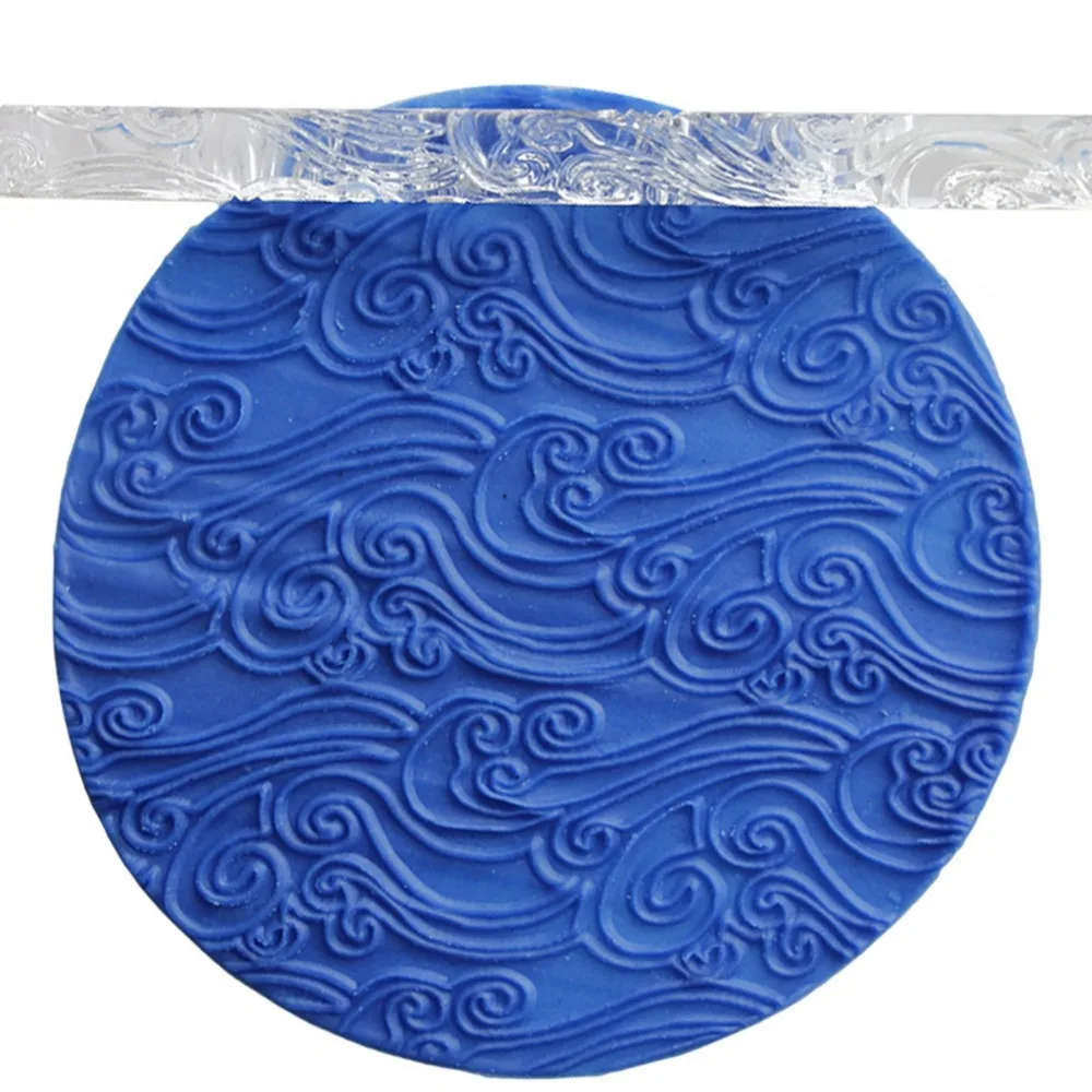Acrylic Acrylic Rolling Pin Embossing Texture Sea Wave Love Notes Dough Rolling Pin Lightweight Clear Rolling Pin