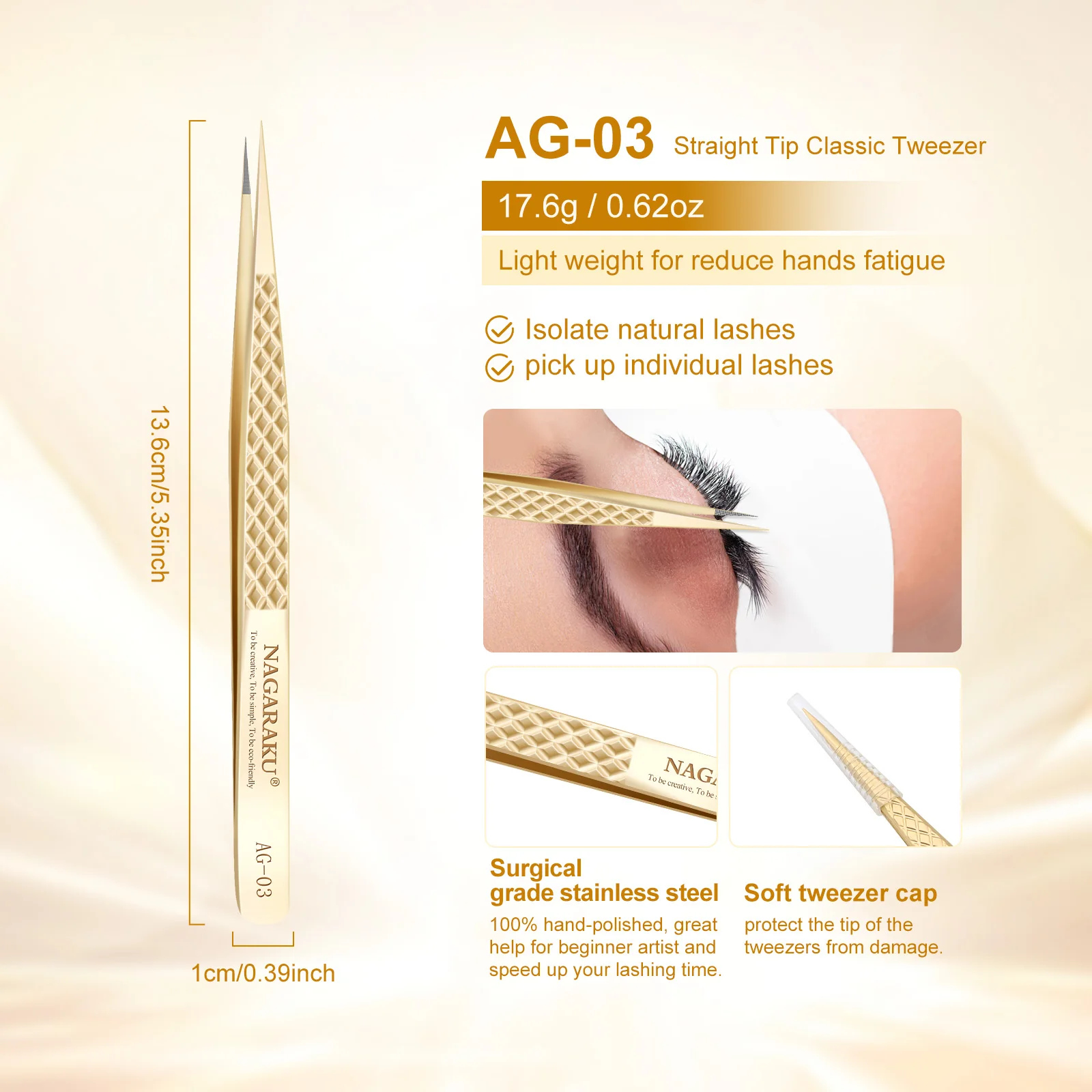 NAGARAKU Präzisionspinzette mit Faserspitze für Wimpernverlängerungen, professionelle Wimpernpinzette, antistatisch, gerade – Detail 5
