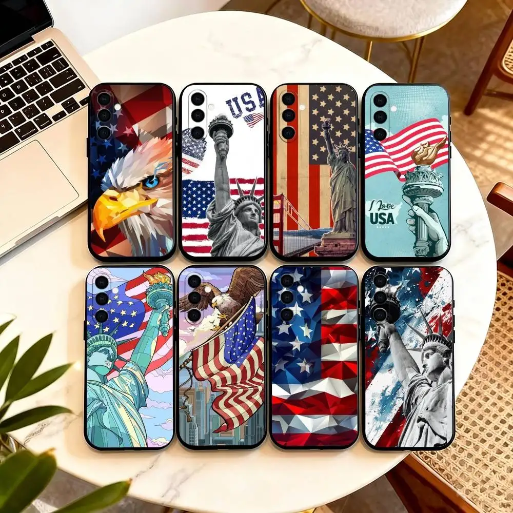 America USA Flag  Phone Case Black Silicone Soft For Samsung Galaxy A73,A72,A71,A70,A53,A52,A51