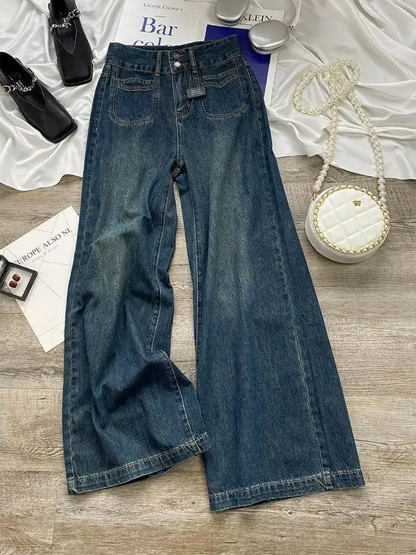 

plus Size High Waist Wide Leg Jeans Women's Loose Straight Cut Trousers Korean Sle Commute Faion Casual Breathable Comfor...