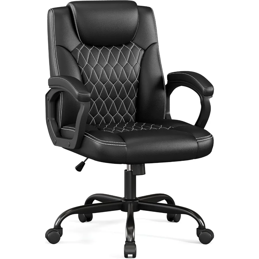 Office Chair, Executive Desk Chair, PU Leather Comfortable Executive Chairs with Fixed Armrest, Adjustable Height, Rocking Func