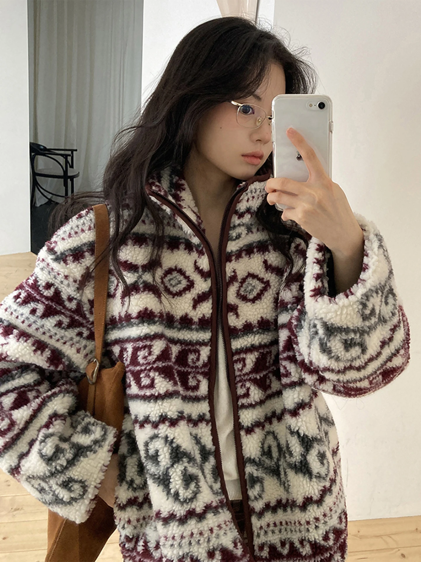 

Женский пушистый хлопковый тюре с мехом ягненка, свободный, теплый, удобный, осенне-зимний, новый, ретро, ленивый, с вышивкой