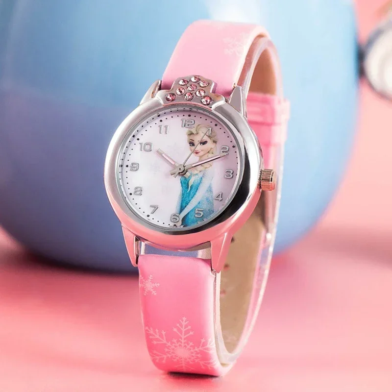 Elsa Princess Kids Watches Leather Strap Cute Children\'s Cartoon Wristwatches Gifts for Kids Girl Frozen Clock Elsa Watch Girls