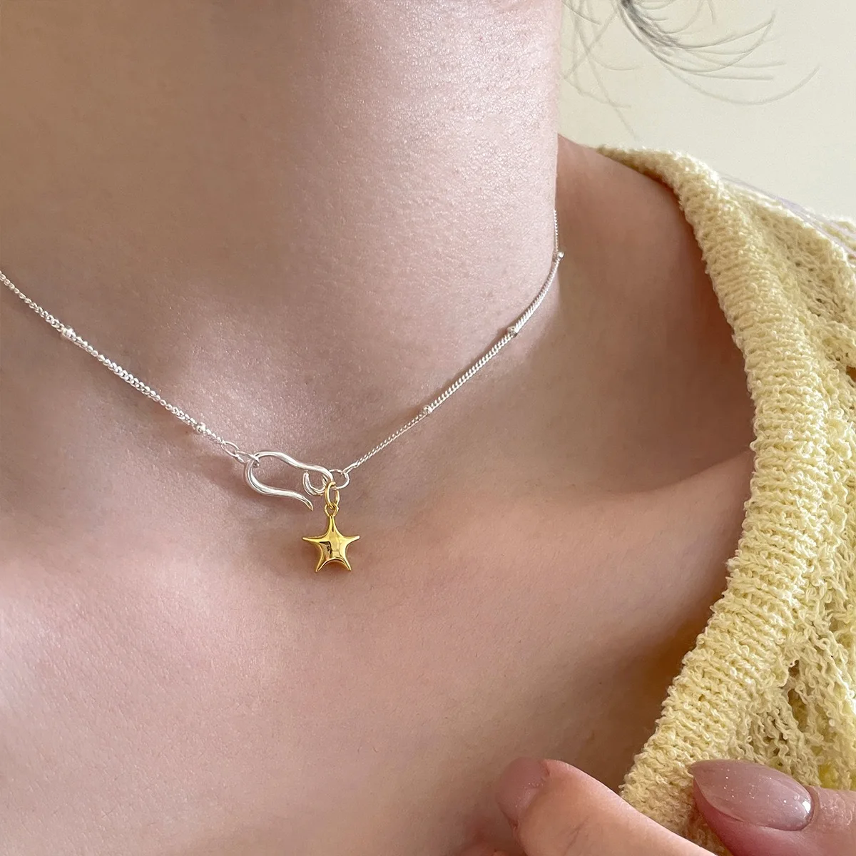 

S925 Sterling Silver Necklaces For Women Simple Fashion Minimalist Gold Star Shape Necklaces Birthday Gift