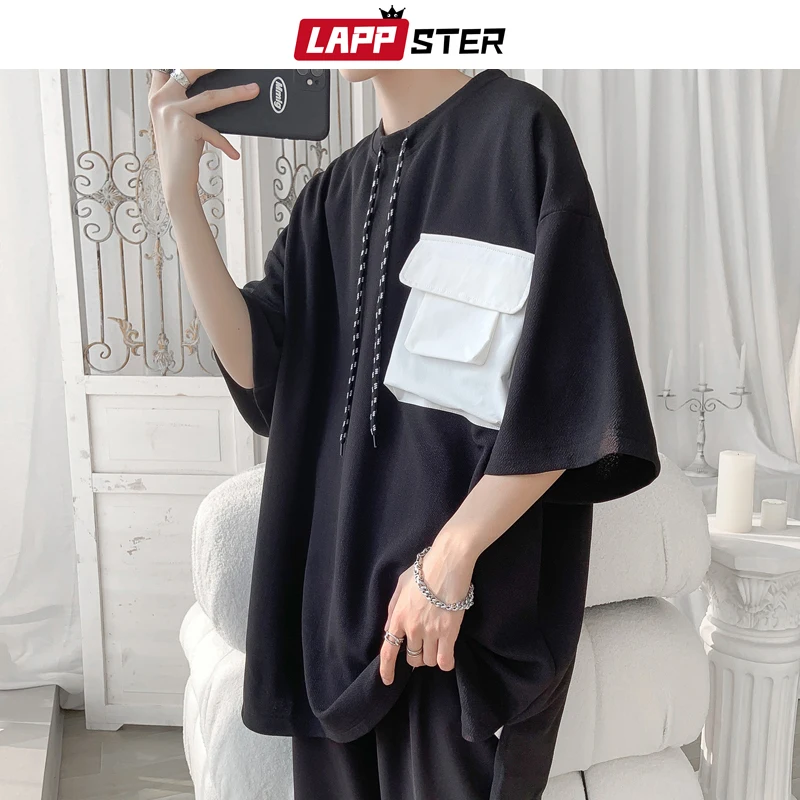 LAPPSTER Y2k Streetwear Big Pockets T Shirts 2023 Summer Harajuku Fashion Funny Cargo T-shirts Oversized Vintage Graphic Tops