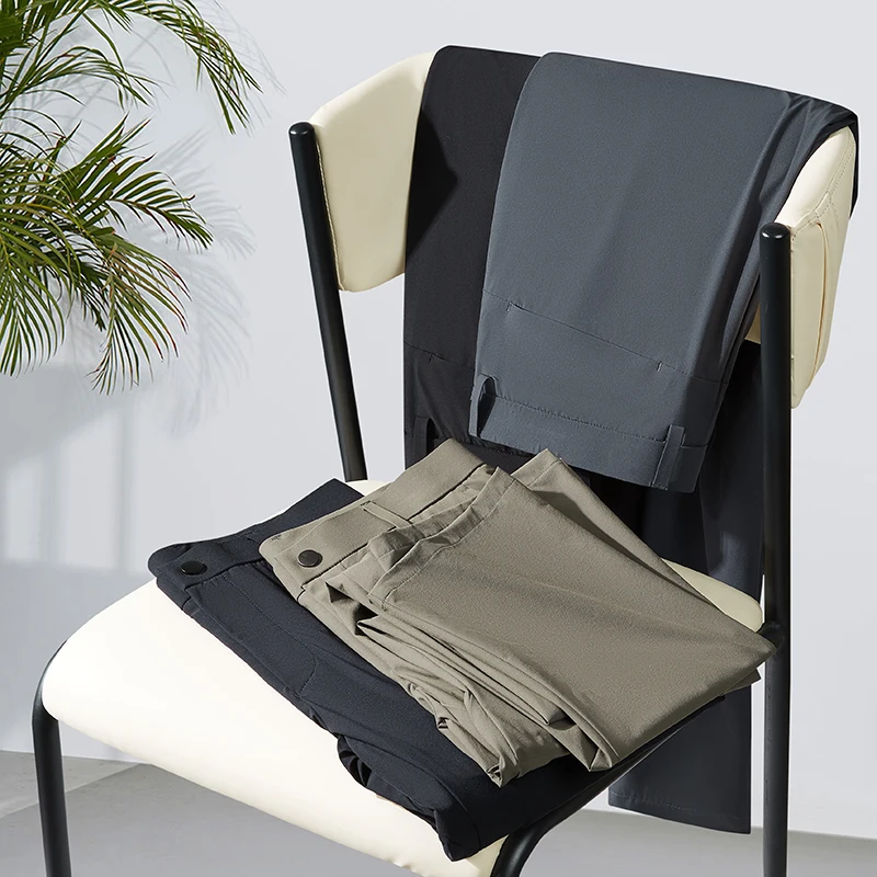 Pantalones elásticos de seda de hielo de alta gama para hombres, pantalones casuales sin planchado, pantalones de negocios elásticos finos, Pantalones rectos sueltos de oficina, Verano