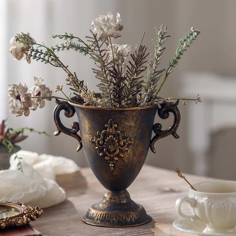 

French court style vase antique gold flower shop decoration antique iron desktop flower pot B & B ornament