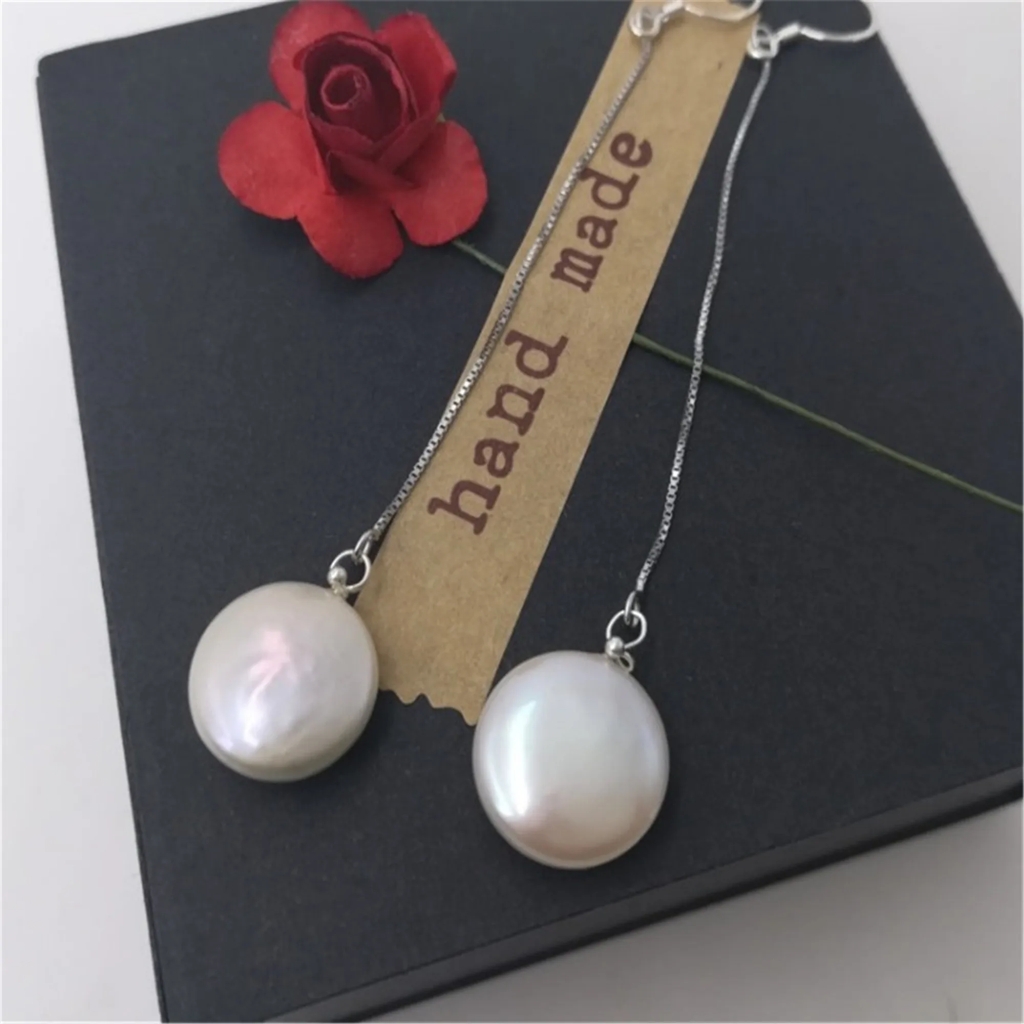 14-15MM Whiter Creamy Baroque Pearl Earrings Silver Hooks Eardrop Beaded Jewelry Meisje Stud Party Dangling