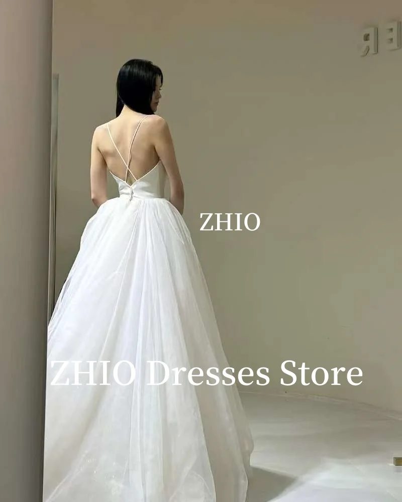 ZHIO Свадебные платья принцессы трапециевидной формы на тонких бретельках Корейская фотосессия длиной до пола, свадебные платья, корсет по индивидуальному заказу, элегантный 웨딩드레스