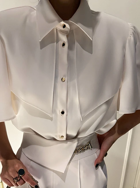 

Ele Women's Loose Fit ort Sve irt Vintage Turn-down Collar Button-up Korean Sle Spring New Arrival Faion Top