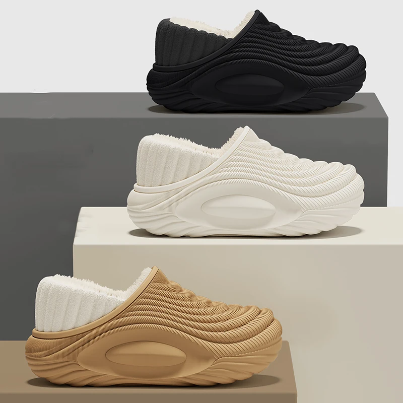 

Мужские зимние теплые непромокаемые домашние тапочки из ЭВА, женские зимние мягкие нескользящие домашние тапочки на толстой подошве, парные меховые шлепанцы