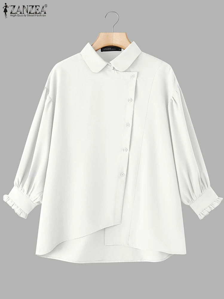 เสื้อแฟชั่น ZANZEA ปี 2025 เสื้อผู้หญิงสำหรับฤดูใบไม้ร่วง แขนสามส่วน เสื้อผ้าลำลองสีพื้น เสื้อคลุมสไตล์หรูหราสำหรับสุภาพสตรีทำงาน เสื้อทูนิคทรงหลวมติดกระดุม เสื้อผ้าสไตล์ OL