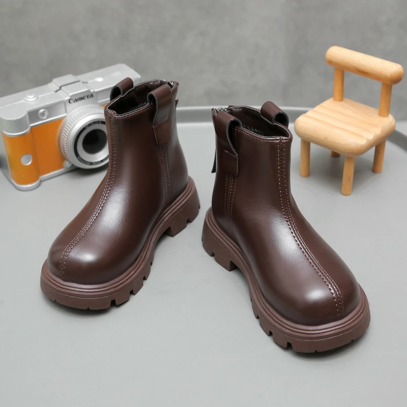 2025 New short boots warm short boots Children's winter leather boots girls' and boys' warm boots