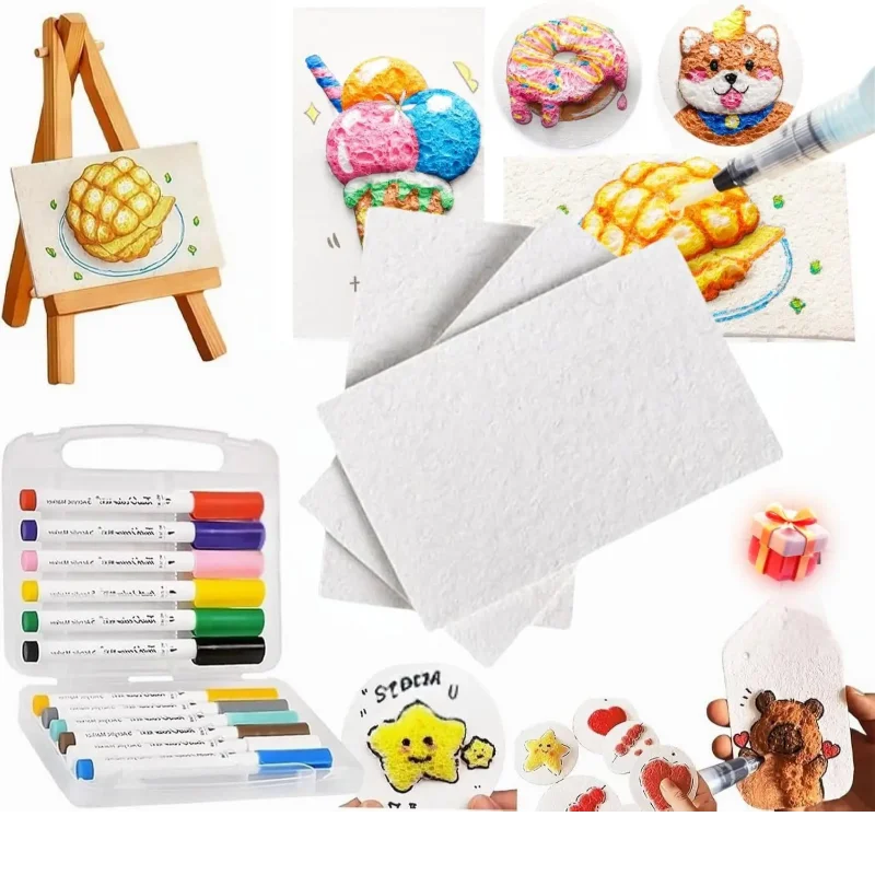 Magic Foam Texture Painting Kit Magic Puffy Paint Kit DIY Art Supplies Creative Gift for Kids with Texture Sheets Bead Necklace