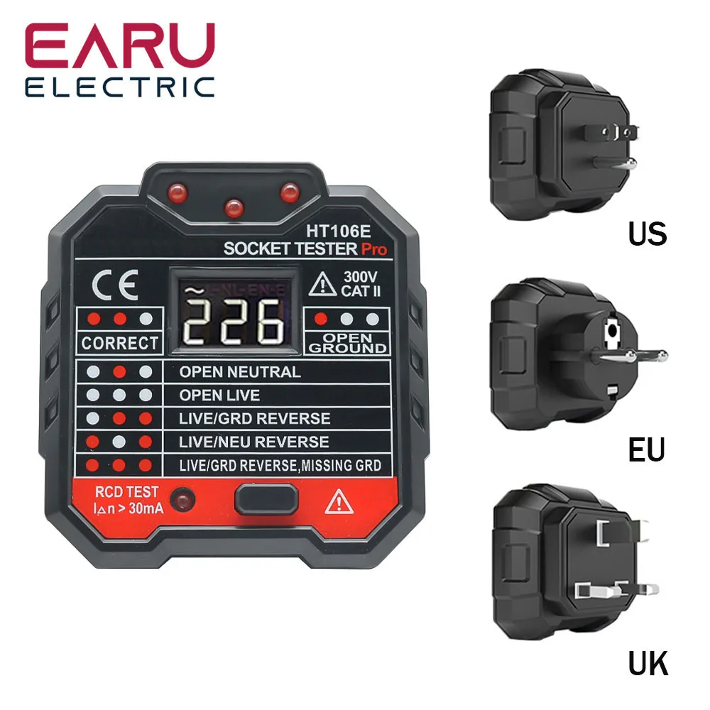 

Вилка для ЕС, Великобритании, США, HT106B, HT106D, HT106E, тестер напряжения, детектор розетки, вилка для ЕС и Великобритании, заземление, нулевая линия, полярность, проверка фазы