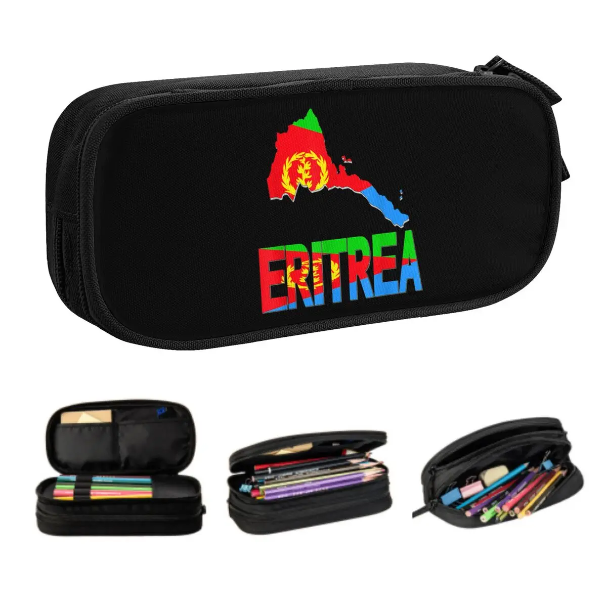 Customized Eritrea Map Eritrean Flag Kawaii Pencil Cases Girls Boys Large Capacity Pencil Bag School Accessories