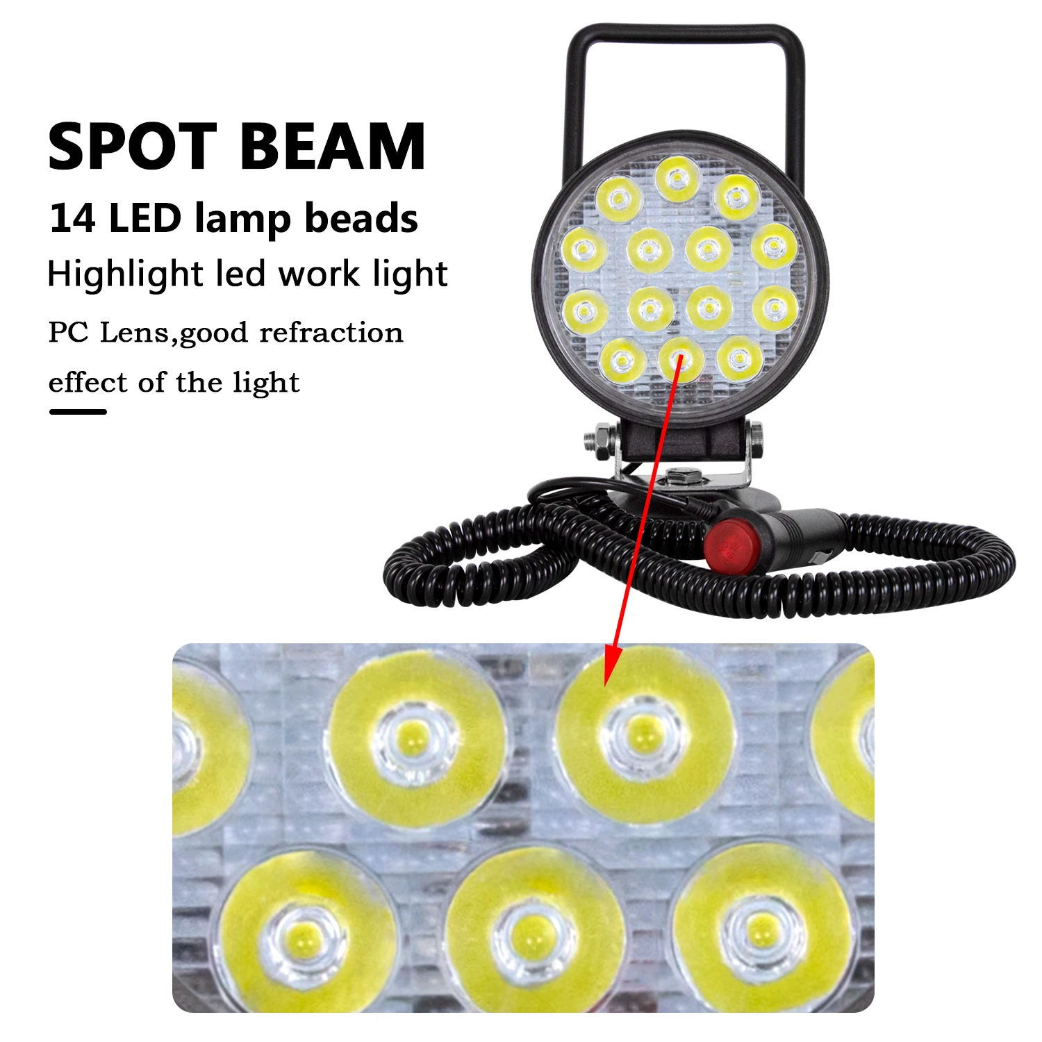 4 Zoll tragbares LED-Arbeitslicht 27 W 42 W 48 W Flutlicht-Magnetfußlampe Auto LKW Fahren Offroad 4WD 4x4 SUV ATV UTV 12 V 24 V – Detail 9