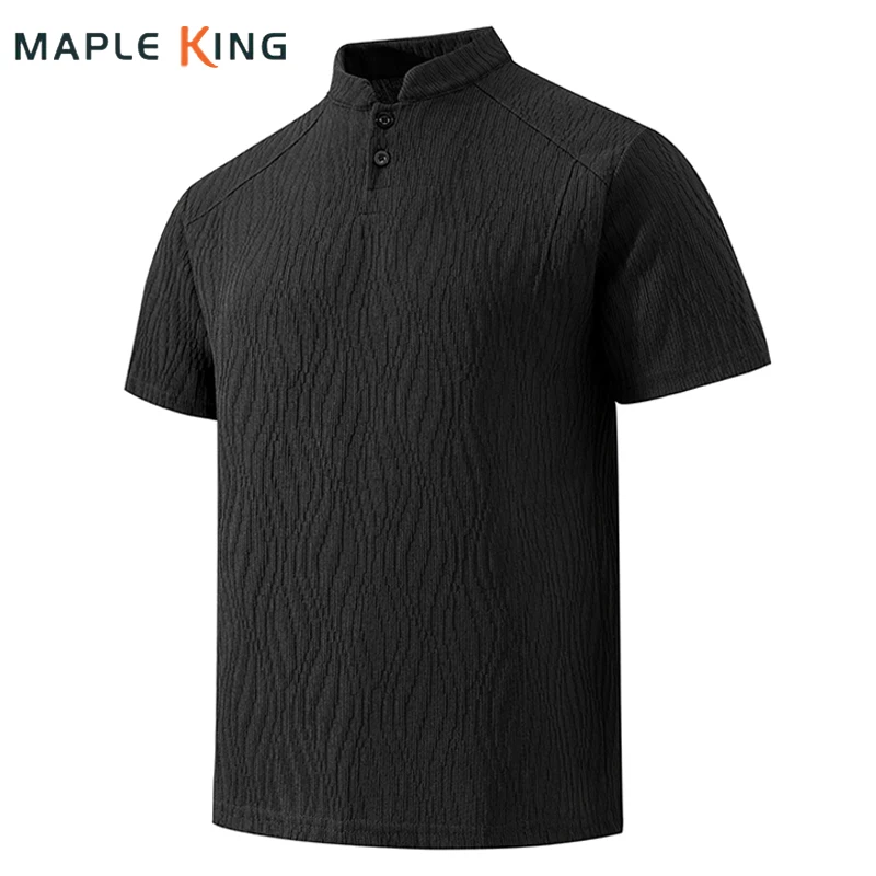 Bark Texture Menswear Clothing Henley Shirt 2026 Summer Cheap Tops Short Sleeve Breathable Business Golf Camisa Henley Masculino