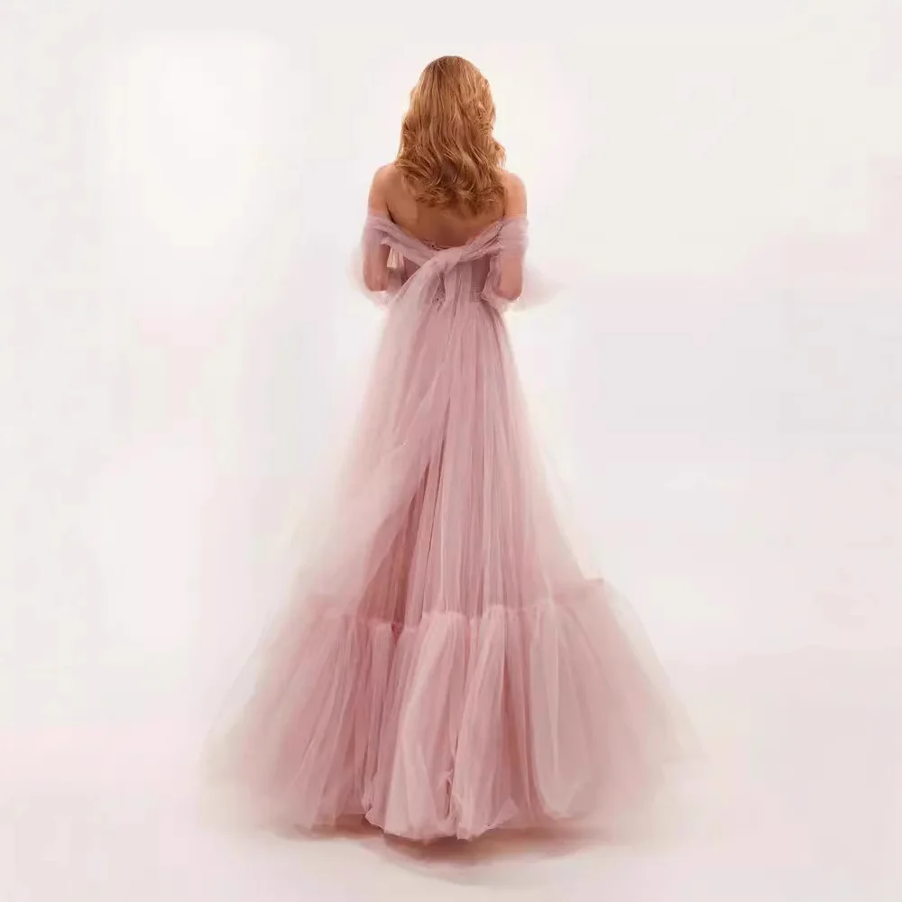 2025 ثوب زفاف شبكي بكتف واحد وأكمام طويلة مع فستان تنورة كاملة #3