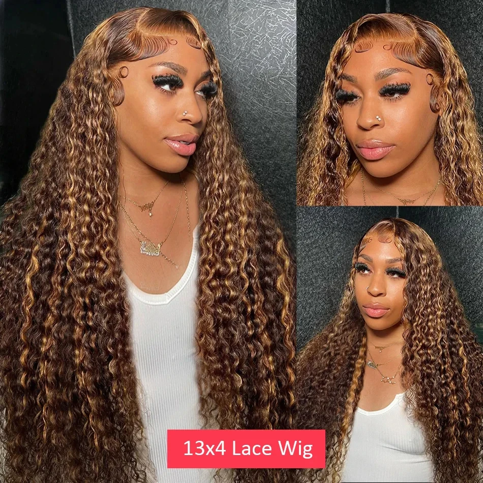 P4/27 13x6 Highlight 200% Full Brazilian Human Hair Wig 13x4 HD Transparent Colored Curly Frontal Lace Wigs For Women Choice