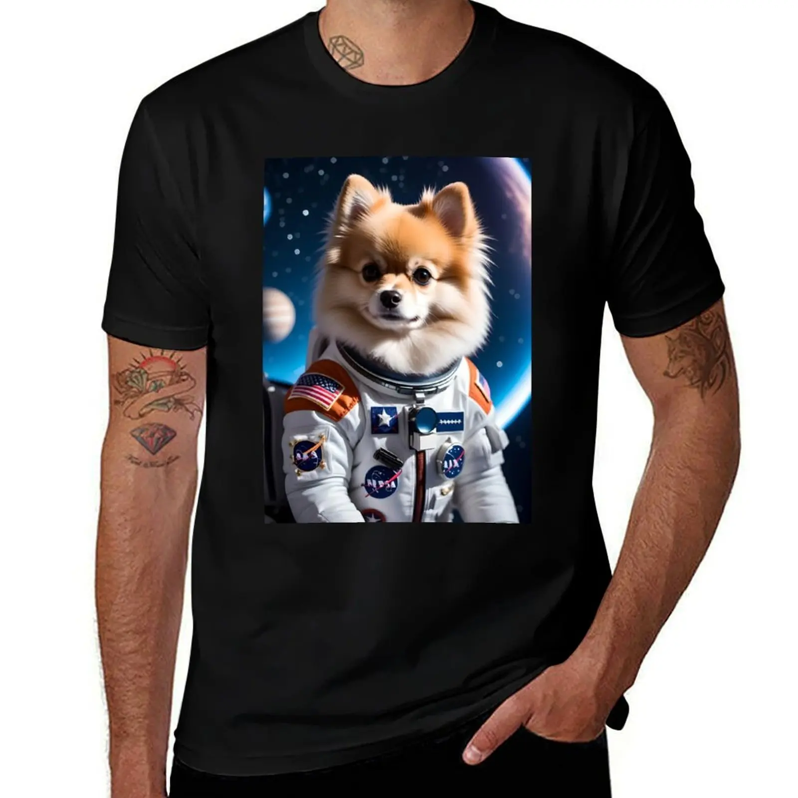 Astronaut Pomeranian, Space Animals Collection! Galaxy BG T-Shirt Outdoor Activity Sports T-Shirt