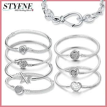 925 Sterling Silver Charms Crown Heart T-Bar Padlock Shiny Clasp Snake Chain Rose Gold Bracelet DIY Making Luxury Jewelry