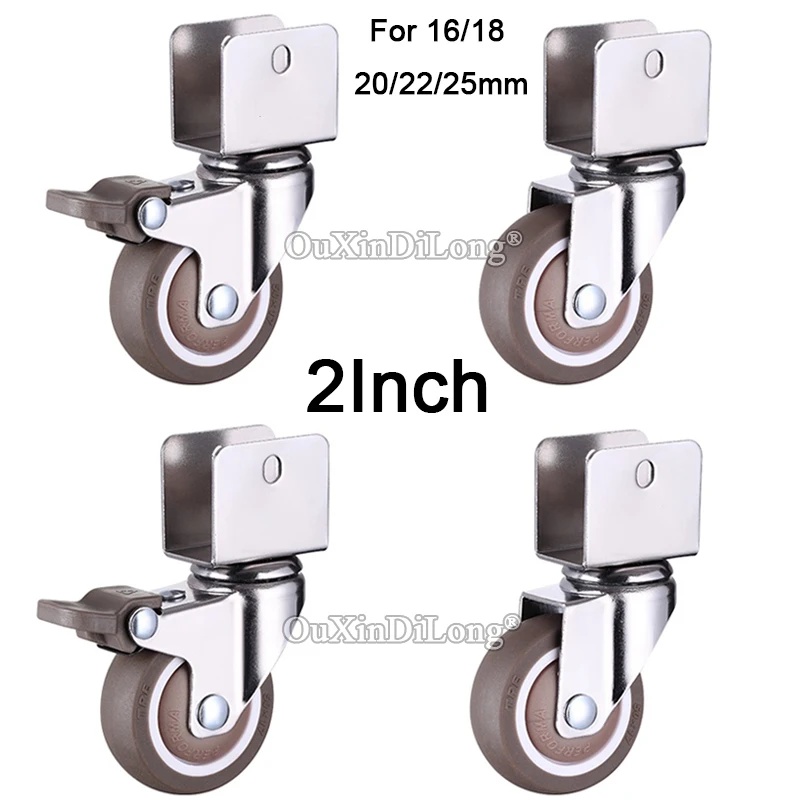 

4PCS 2Inch Universal Furniture Casters Flower Stand/Table/Crib/Baby Bed Casters 360° Swivel Wheels w Brake/No Brake for 16~25mm