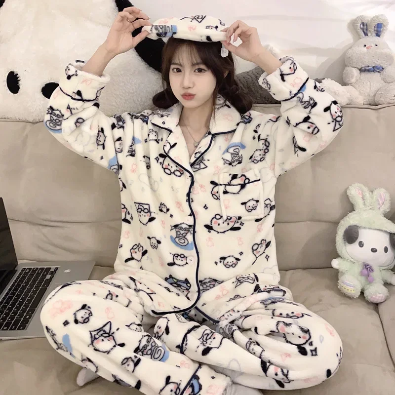 Sanrio Hello Kitty Fall Pure Cotton Long Sleeve Trousers Casual Homewear Women\'s Pajamas Silk Pajamas Women\'s Sleepwear Suit