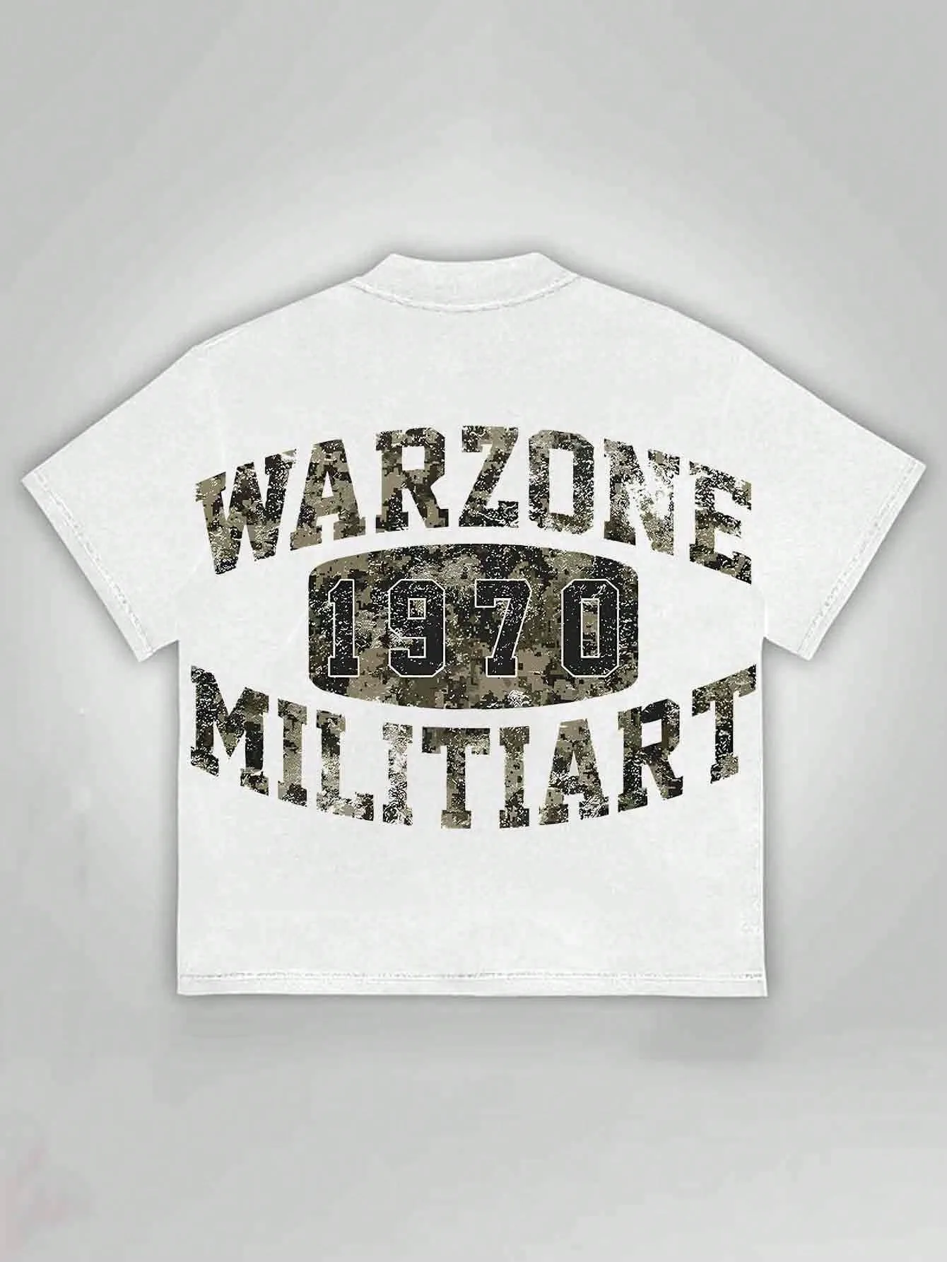 Men Vintage Warzone 1970 Militia Graphic T-shirt Double Sided Print Oversized Crew Neck Streetwear Hip Hop Casual Short Sleeve