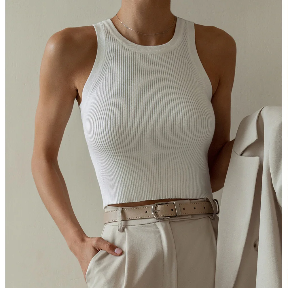 Knitted Vest Women Euro American Summer Solid Color Slim Fit Interior Top Short Strap