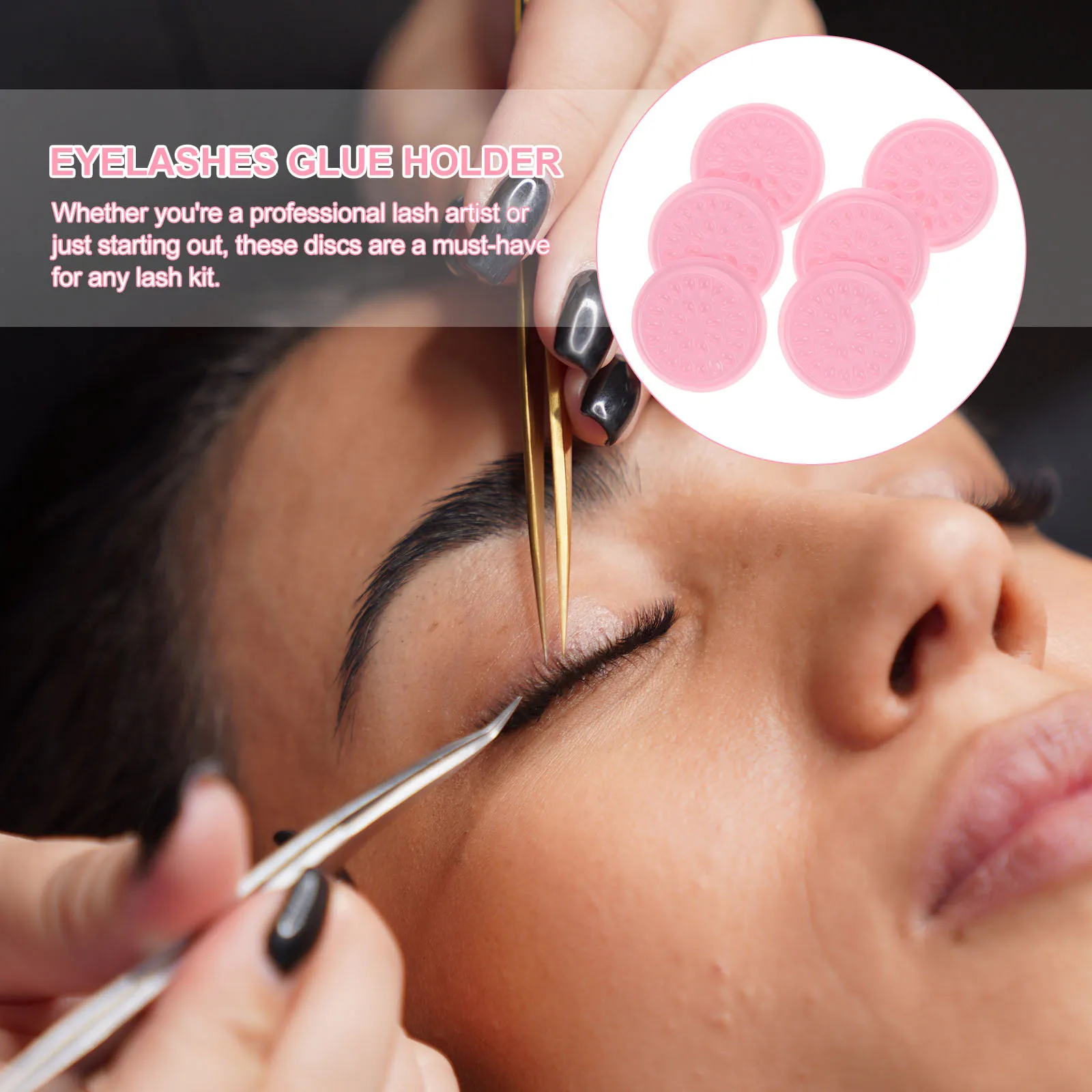 

50pcs Eyelash Extension Tool Pink Pvc Pad Eyelashes Glue Holder False Lashes Makeup Supplies Durable lashes organizer cup