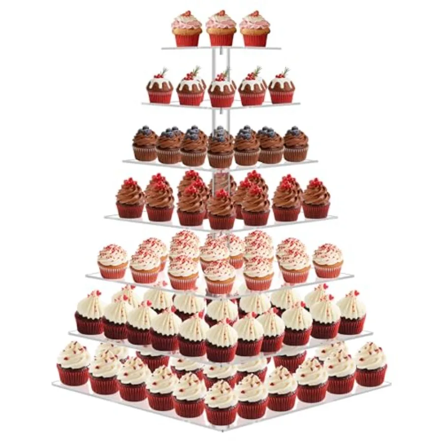 

7 Tier Cupcake Stand, Square Cupcake Tower for 160 Cupcakes, Acrylic Cupcake Display Stand for Dessert Table