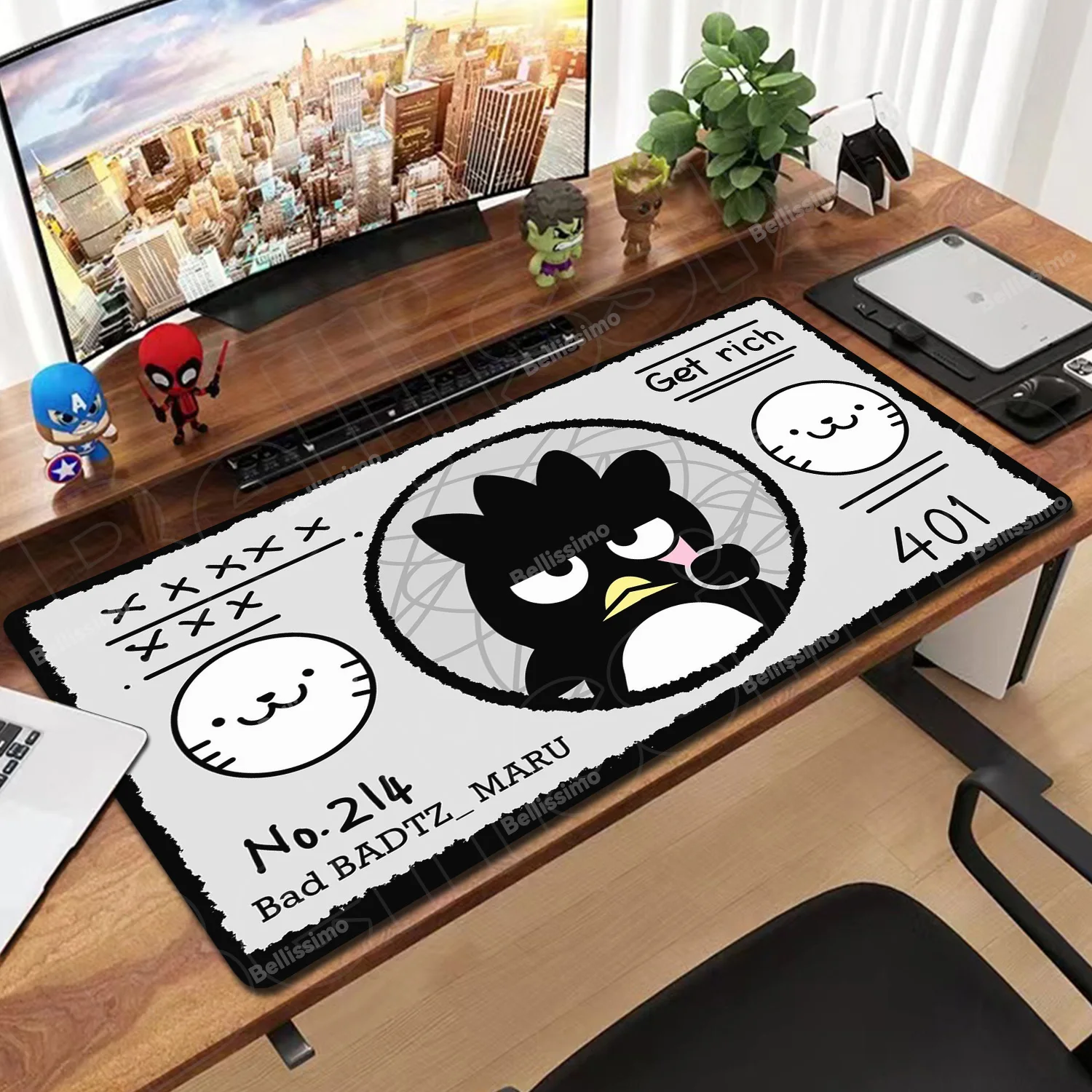 

Kawaii Black Penguin Mouse Pad PC Anime Bad Badtz Maru Keyboard Rug Laptop Gaming Accessory Mousepad Rubber Decoration Desk Mat