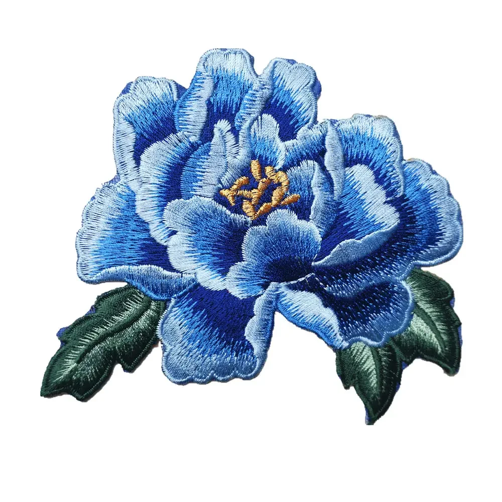 14CM Red Blue Purple Peony Flower Sew Iron On Patches Embroidered Badges For Dress Clothes DIY Wedding Appliques Decoration