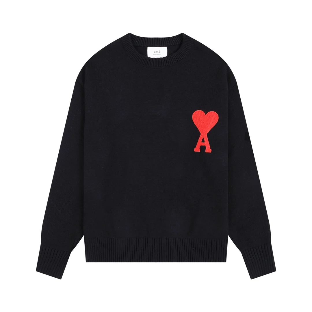 AP Crewneck Sweater Women Men Red Heart A Knitwear Oversized Autumn Winter Wool Pullover Unisex Casual O-Neck Jumper