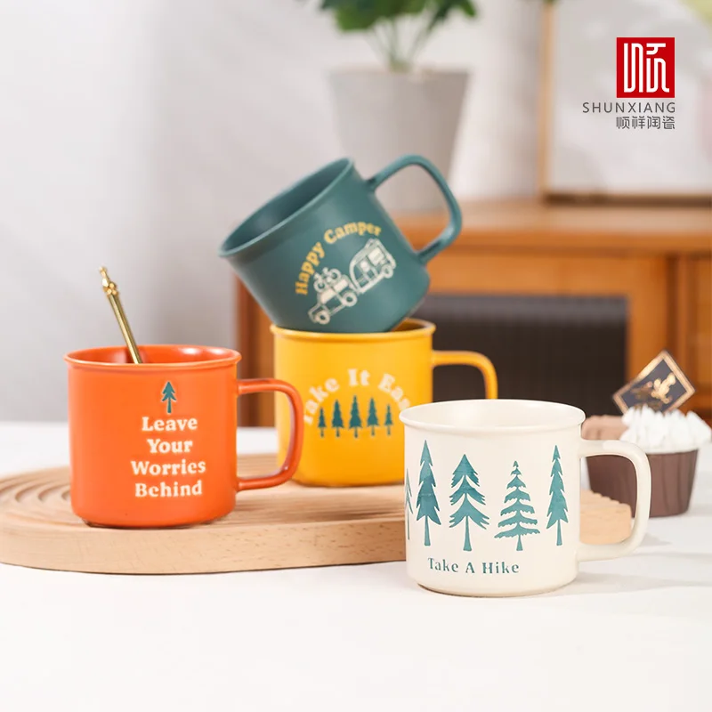 SHUNXIANG Keramiktasse im Camping-Stil, Outdoor-Abenteuer-Thema, Kaffee- und Teetasse „Take A Hike“, bedruckte Tasse für Reise-Enthusiasten