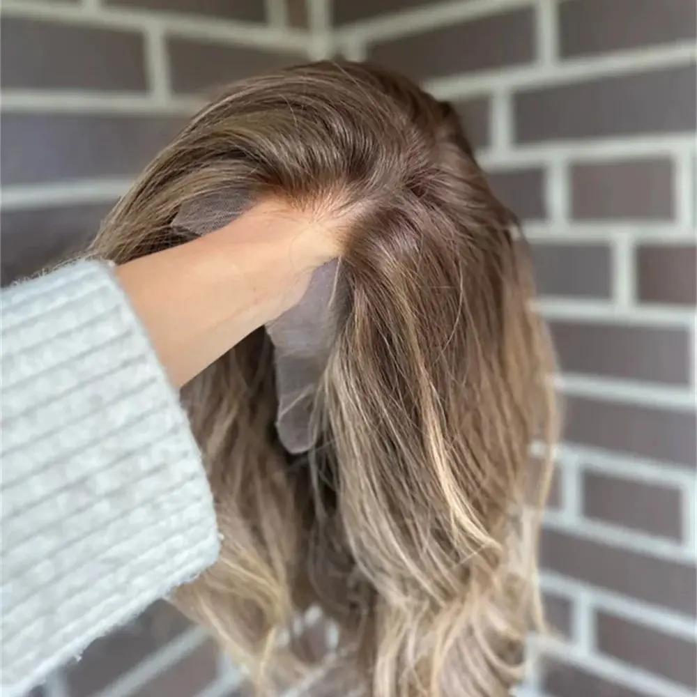 

Ombre Blonde Brown Body Wave Synthetic HD Lace Front Wig Realistic Hairline Wig For Women Natural Dark Roots Soft Hairline Wig