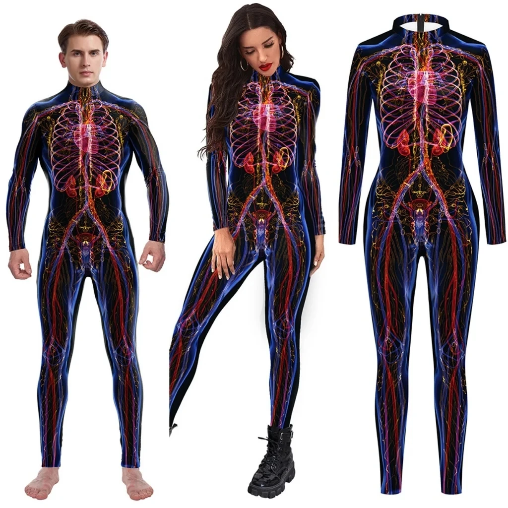 

Women Men Human Body Muscle 3D Printed Jumpsuit Halloween Cosplay Costume Slim Suit