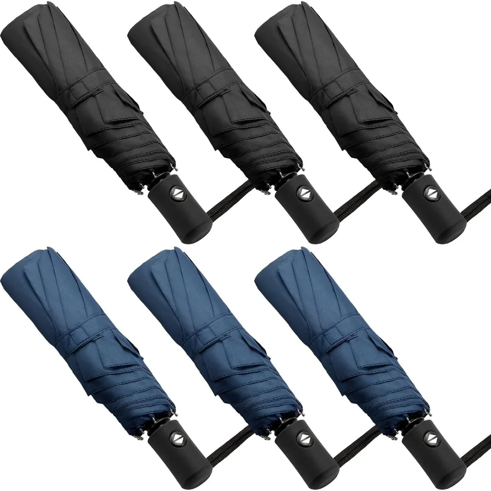 

6 Pack Windproof Travel Umbrellas Bulk Automatic Open and Close Umbrella Collapsible Folding Rain Umbrella Portable